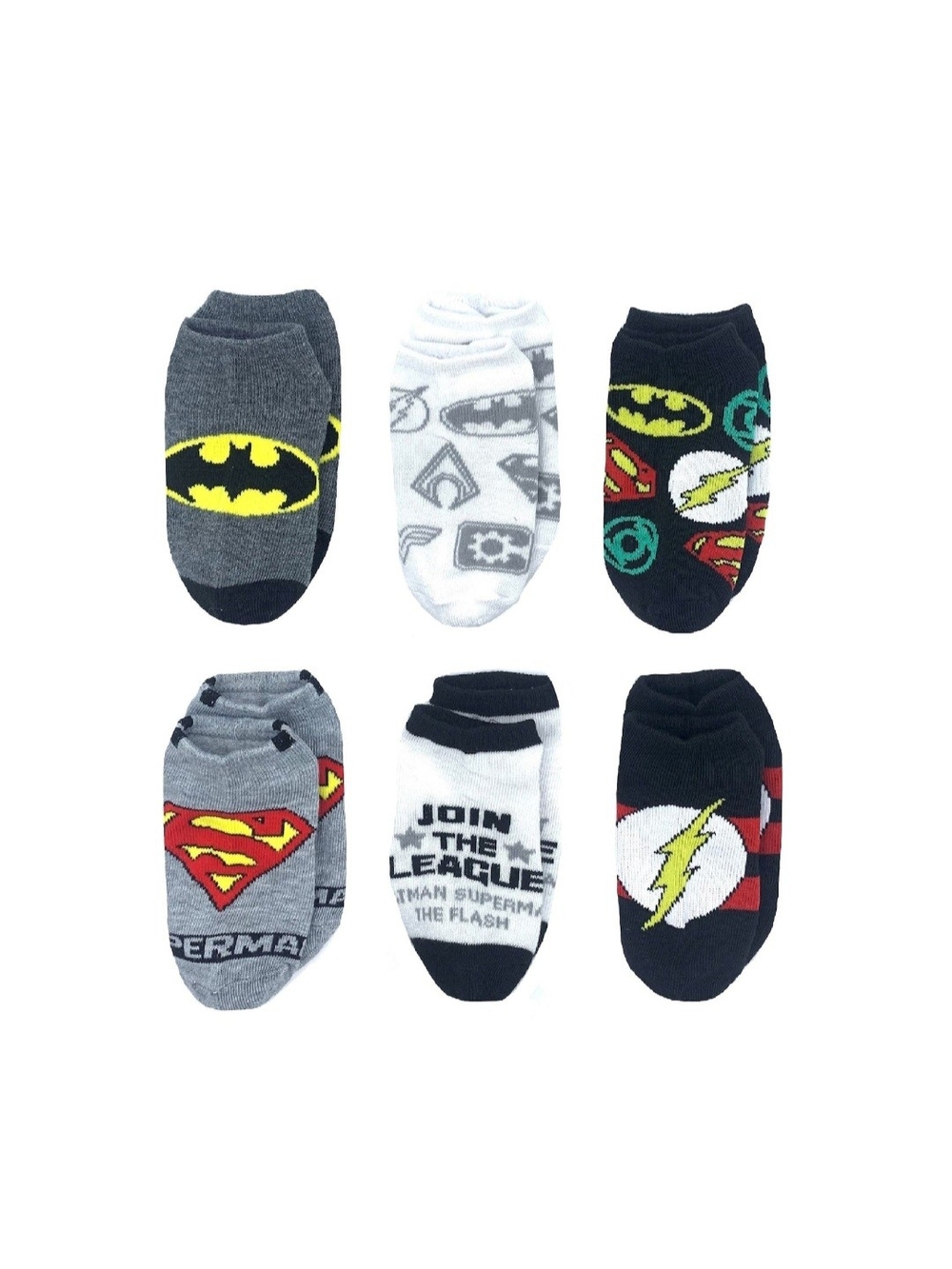 🌻 NWT Boys DC Comics Justice League No-Show Socks 6-Pack Size Large Fits 4-10
